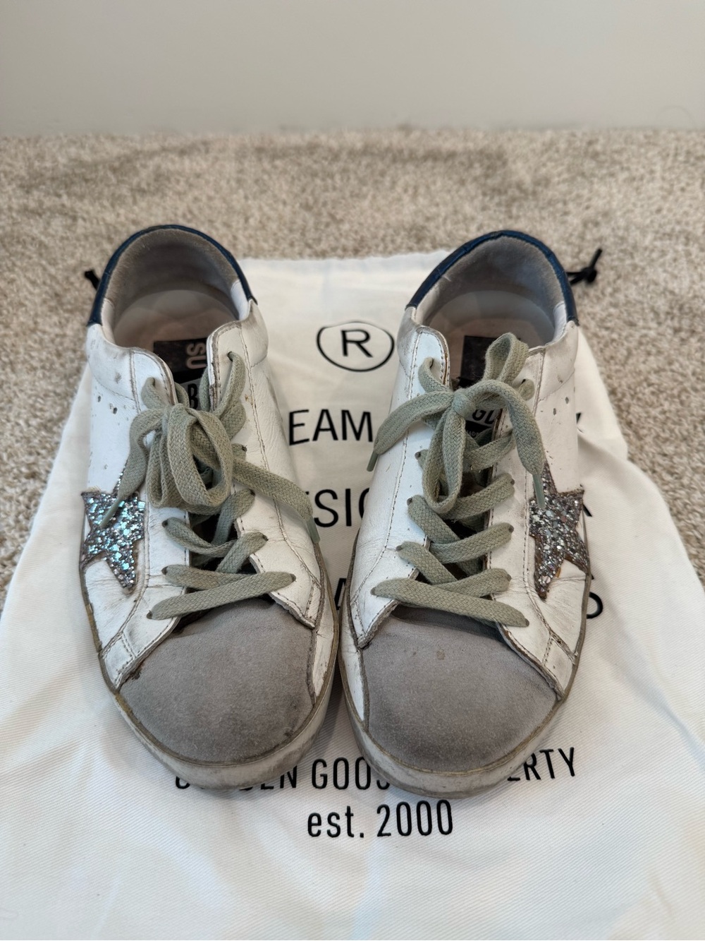 Golden Goose Kids White Sneakers with Gray Accents and Navy Heel